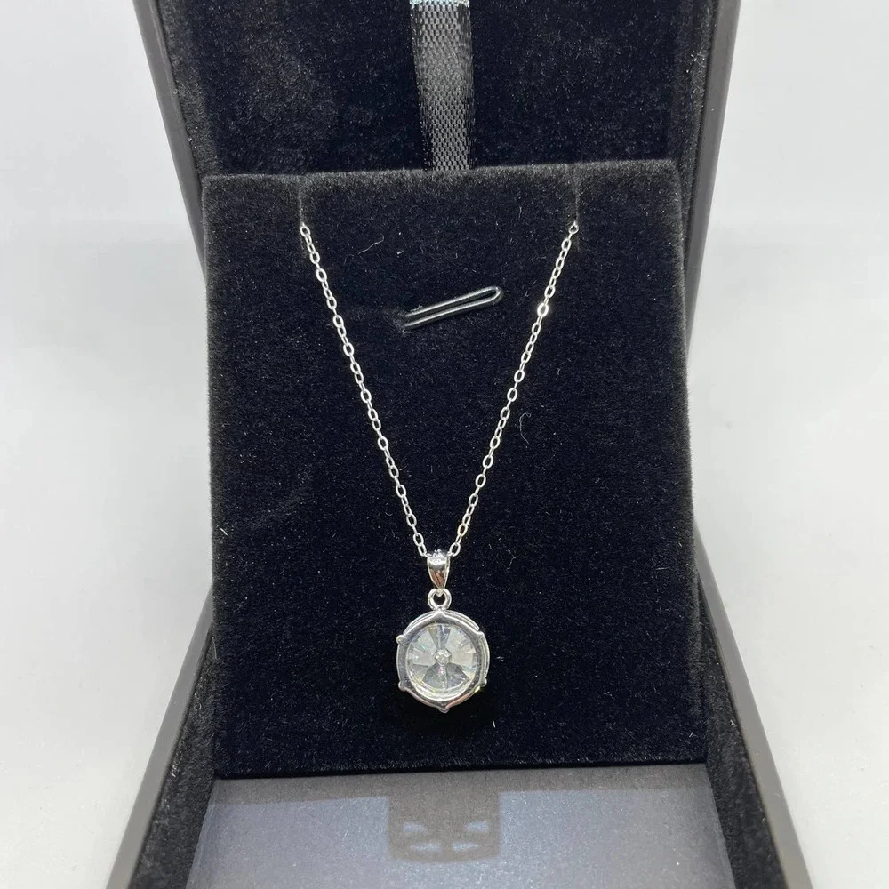 Moissanite Diamond Necklace Pendant Chain 18K 925 Brilliant 5 Ct Round Cut